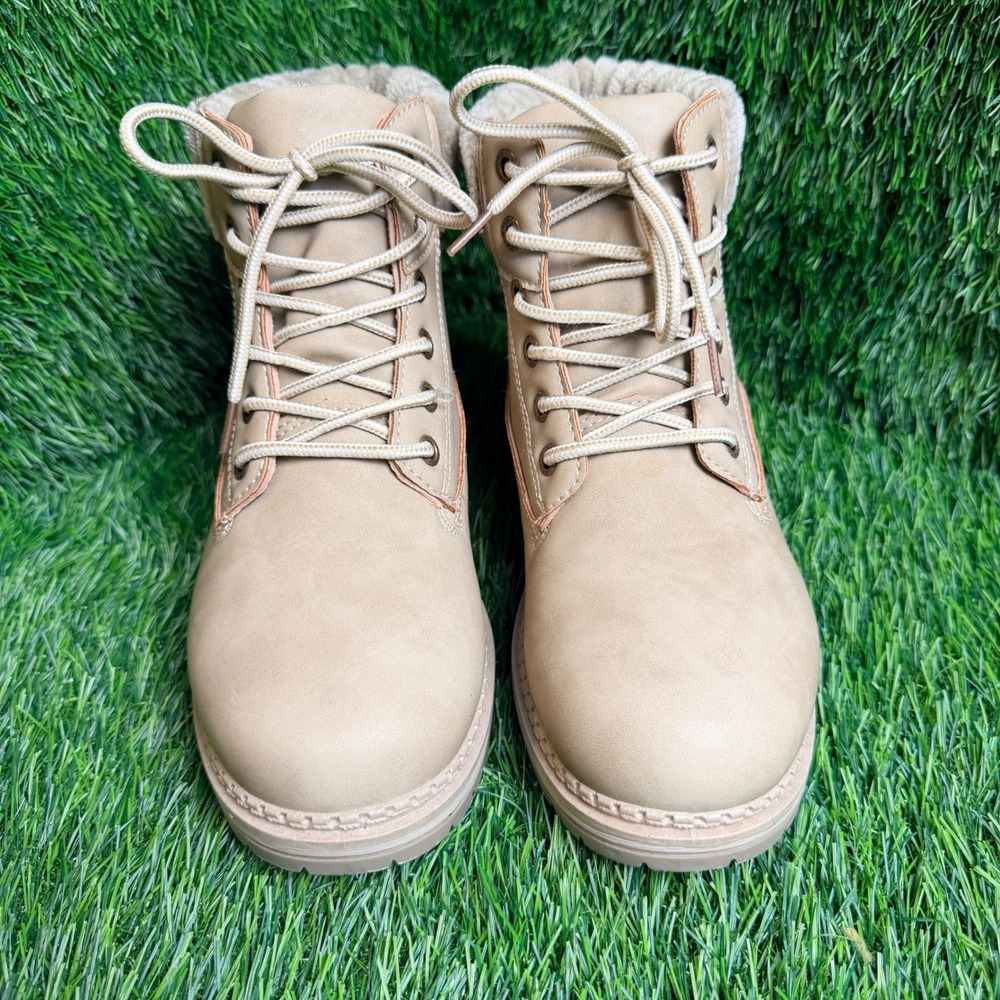 Dirty Laundry Alps-001 Women Tan Faux Fur‎ Lined Lace Up Ankle Boots Size 7.5
